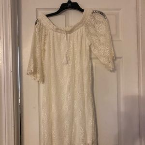 Lace off the shoulder dress.